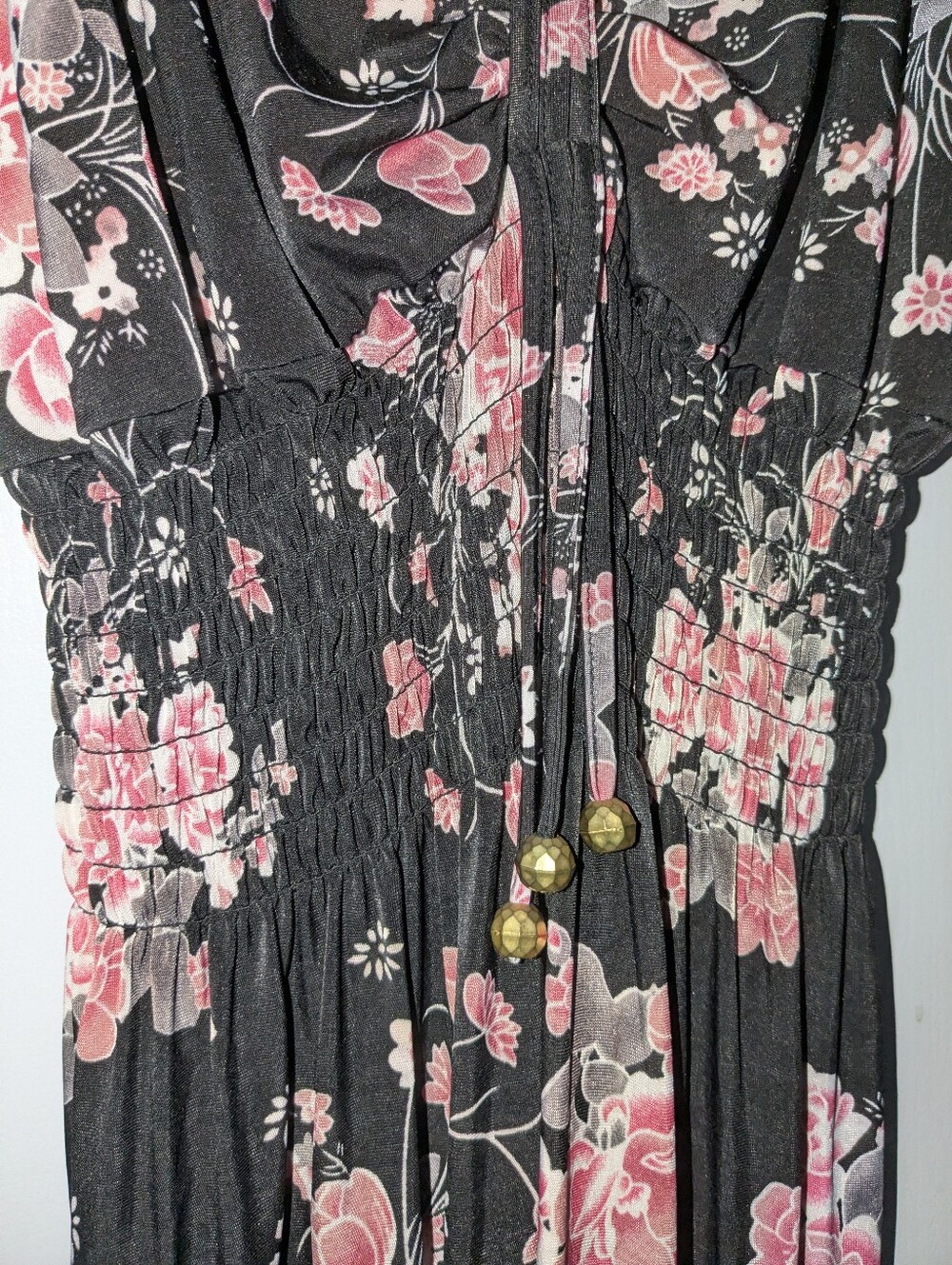 Floral V-Neck Black Maxi Dress with Pink Rose Print Sm/Med - Picture 2 of 4